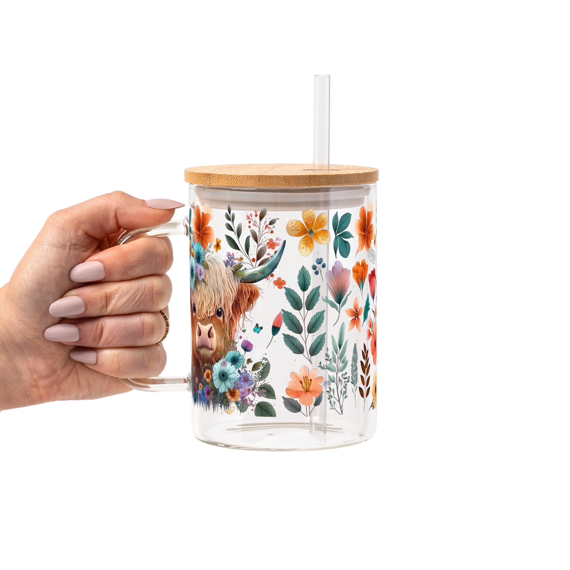 Highland Cow Glass Cup, Mug & Tumbler with Lid and Straw