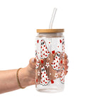 Heart Ghosts Valentine Glass Cup, Mug & Tumbler with Lid and Straw
