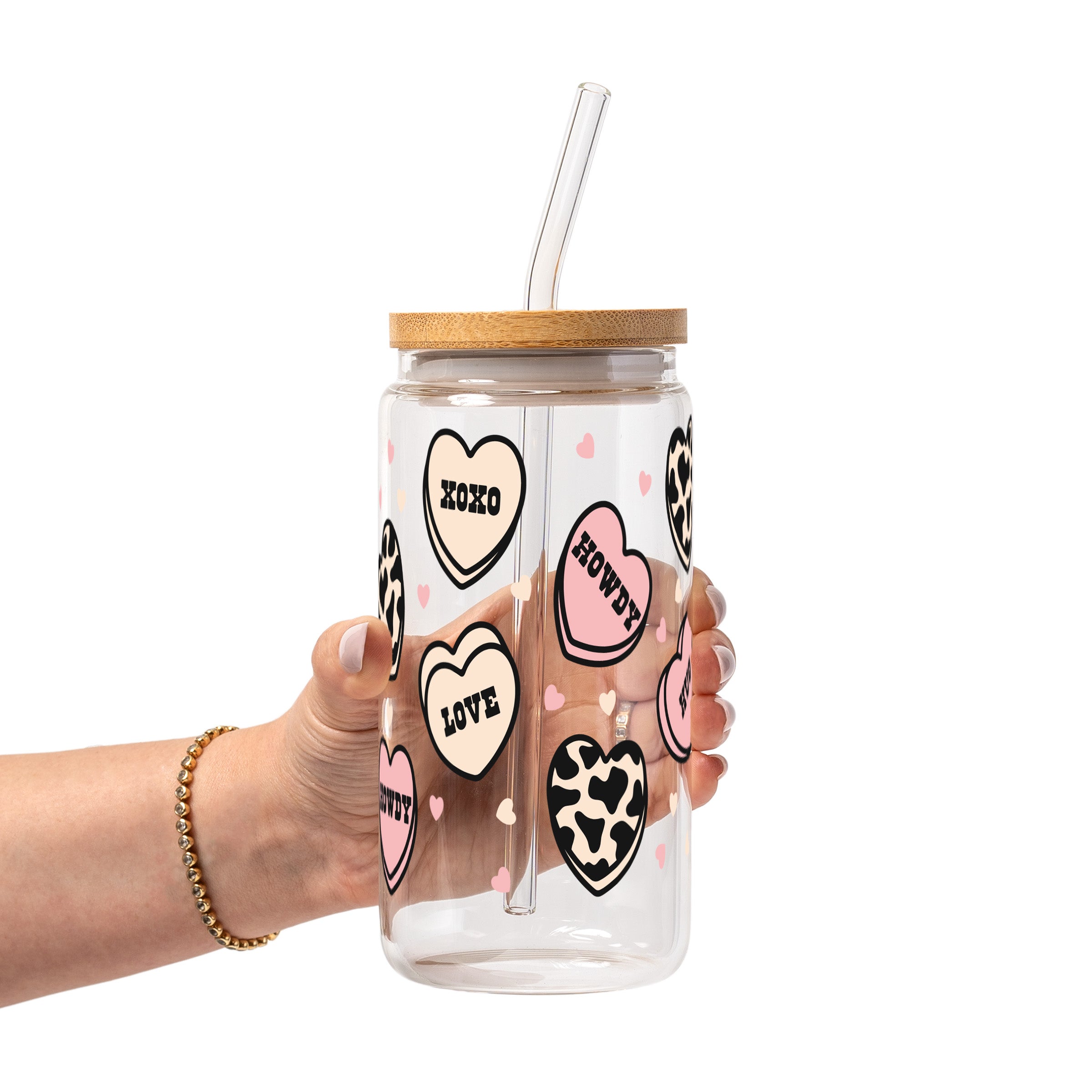 Western Valentine Glass Cup, Mug & Tumbler with Lid and Straw