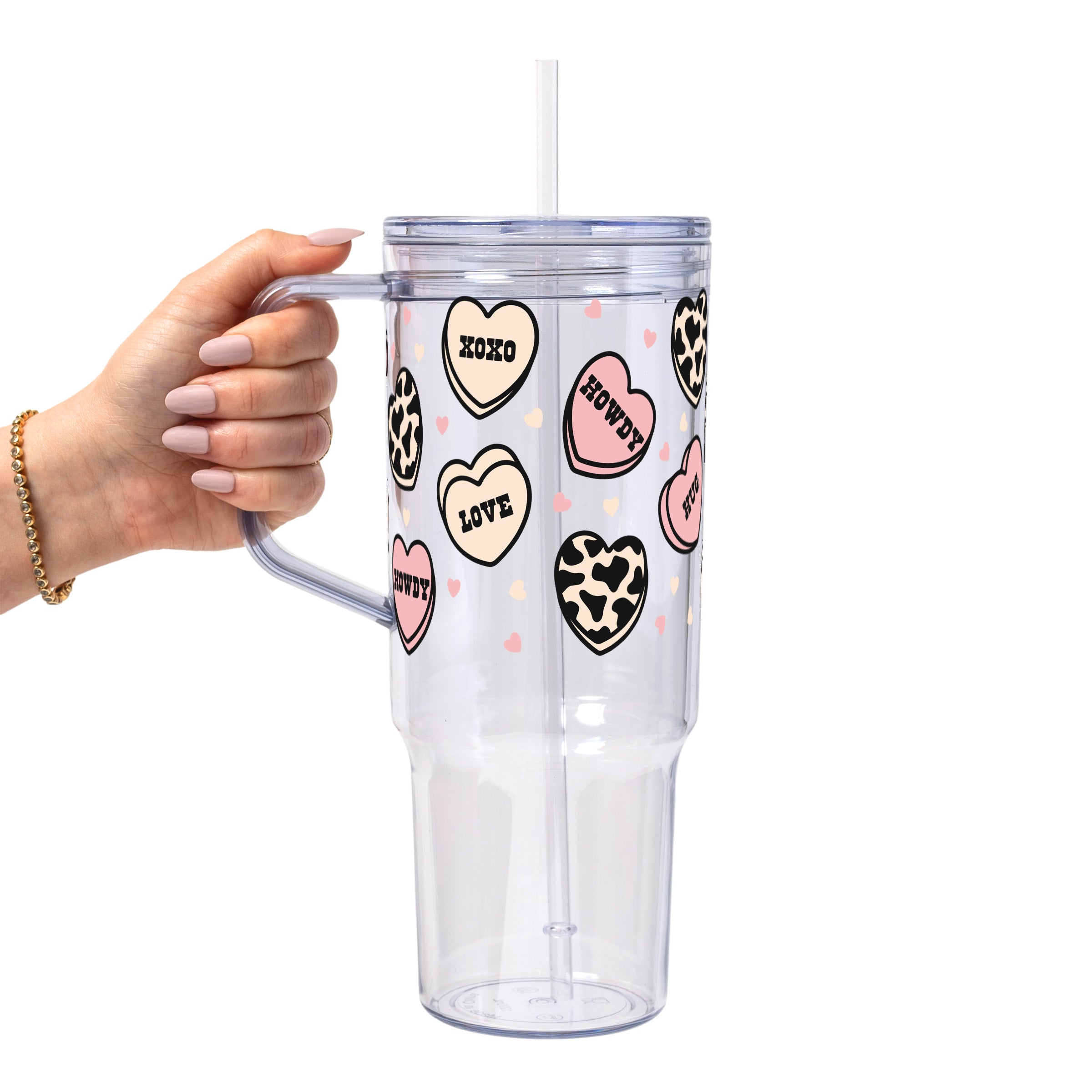 Western Valentine Glass Cup, Mug & Tumbler with Lid and Straw