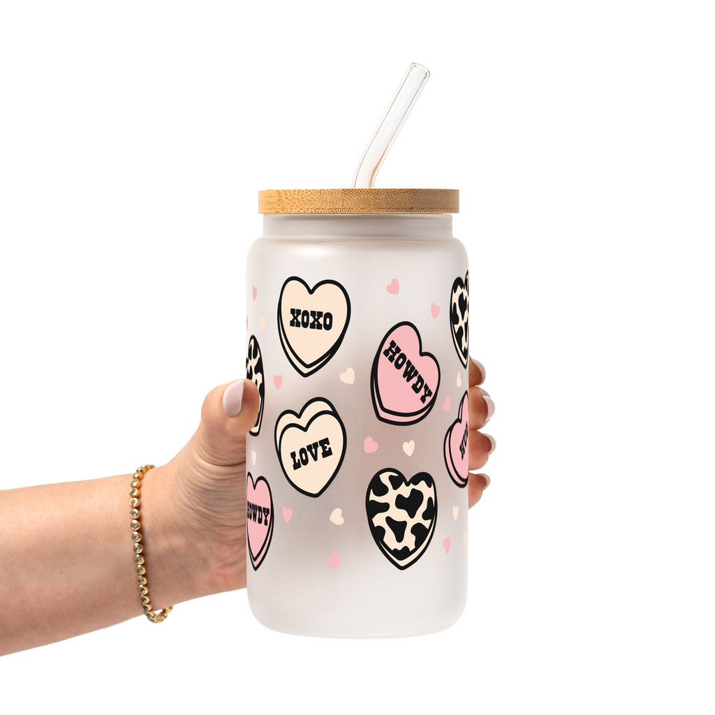 Western Valentine Glass Cup, Mug & Tumbler with Lid and Straw