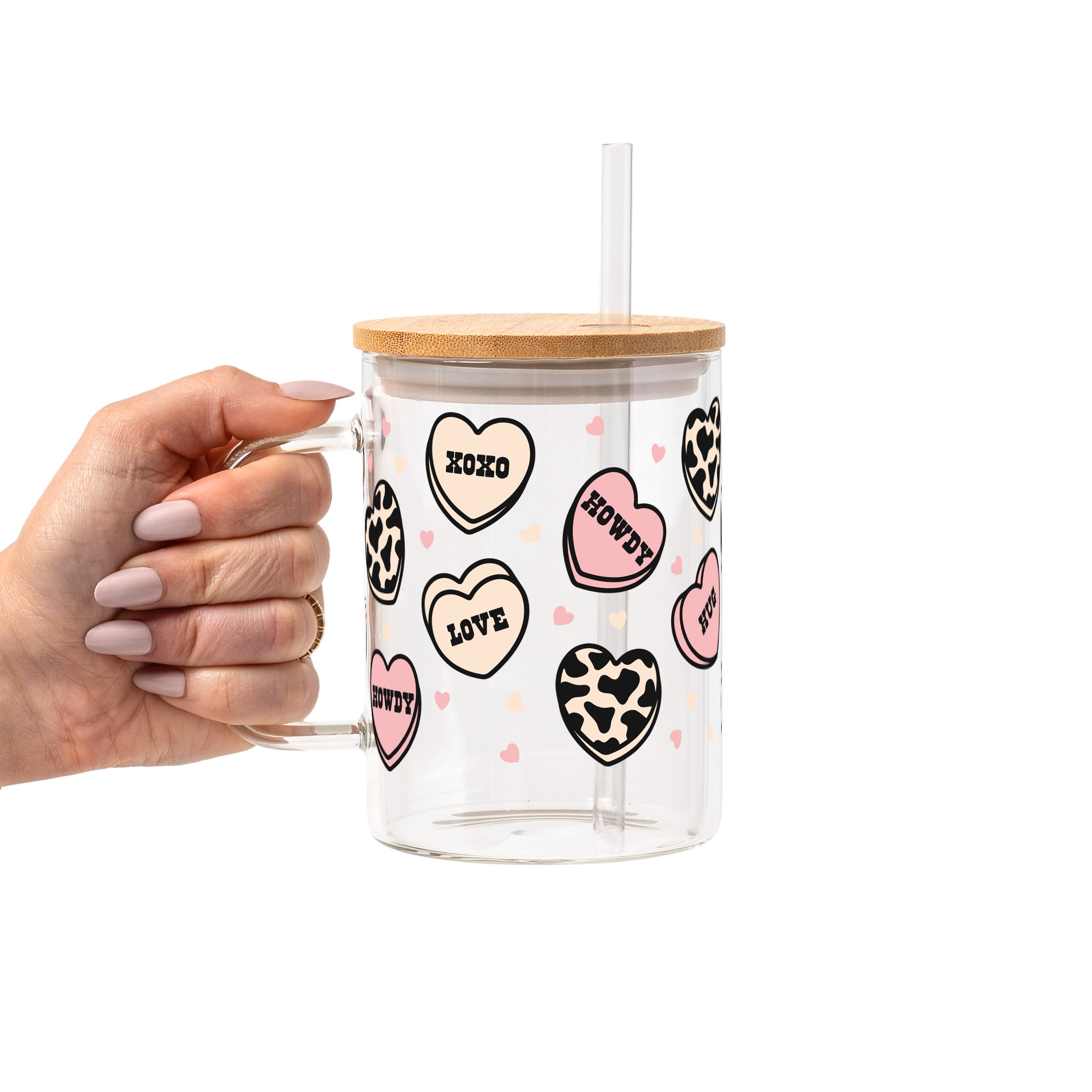 Western Valentine Glass Cup, Mug & Tumbler with Lid and Straw