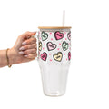 Valentines Day Candy Hearts Glass Cup, Mug & Tumbler with Lid and Straw