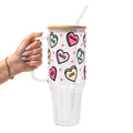 Valentines Day Candy Hearts Glass Cup, Mug & Tumbler with Lid and Straw