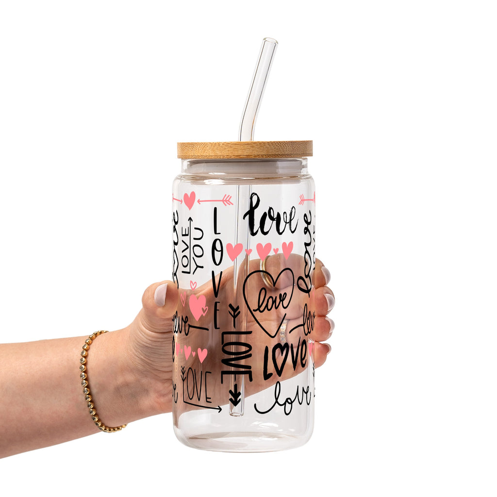 Love Script Glass Cup, Mug & Tumbler with Lid and Straw