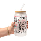 Love Script Glass Cup, Mug & Tumbler with Lid and Straw