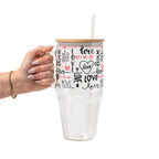 Love Script Glass Cup, Mug & Tumbler with Lid and Straw