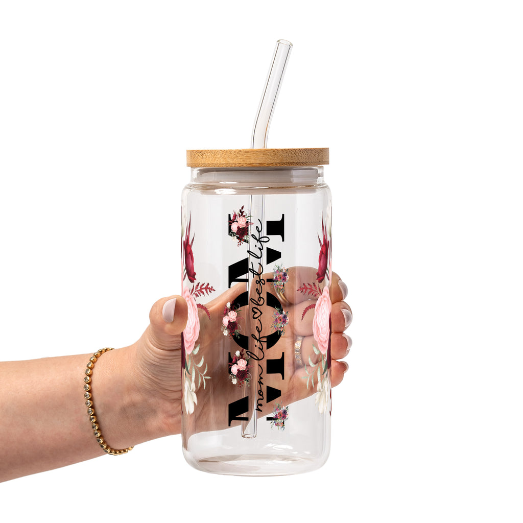 Mom Life Best Life Glass Cup, Mug & Tumbler with Lid and Straw
