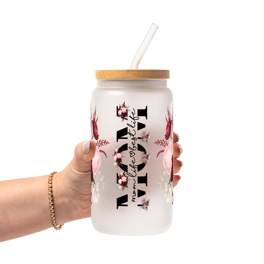 Mom Life Best Life Glass Cup, Mug & Tumbler with Lid and Straw