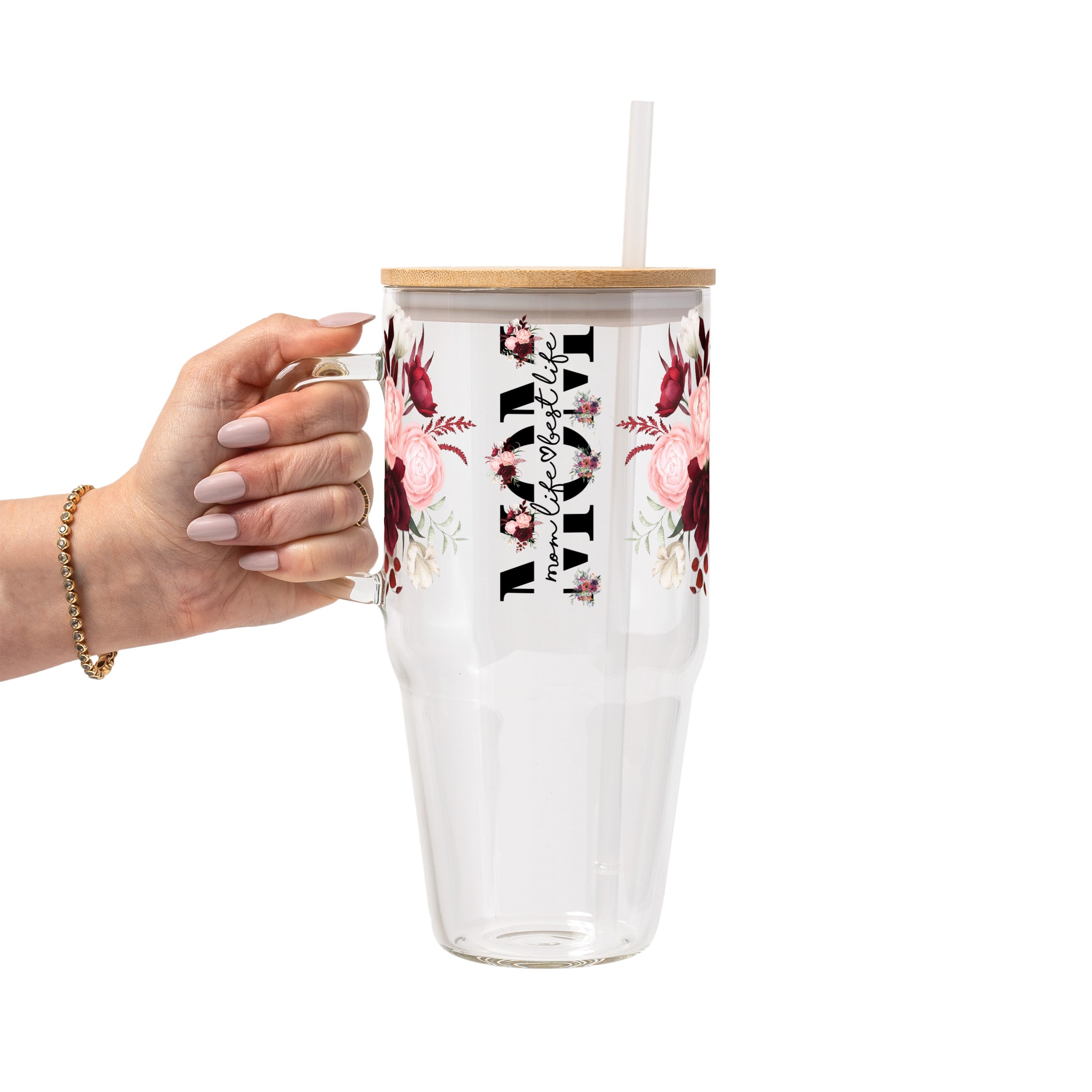 Mom Life Best Life Glass Cup, Mug & Tumbler with Lid and Straw