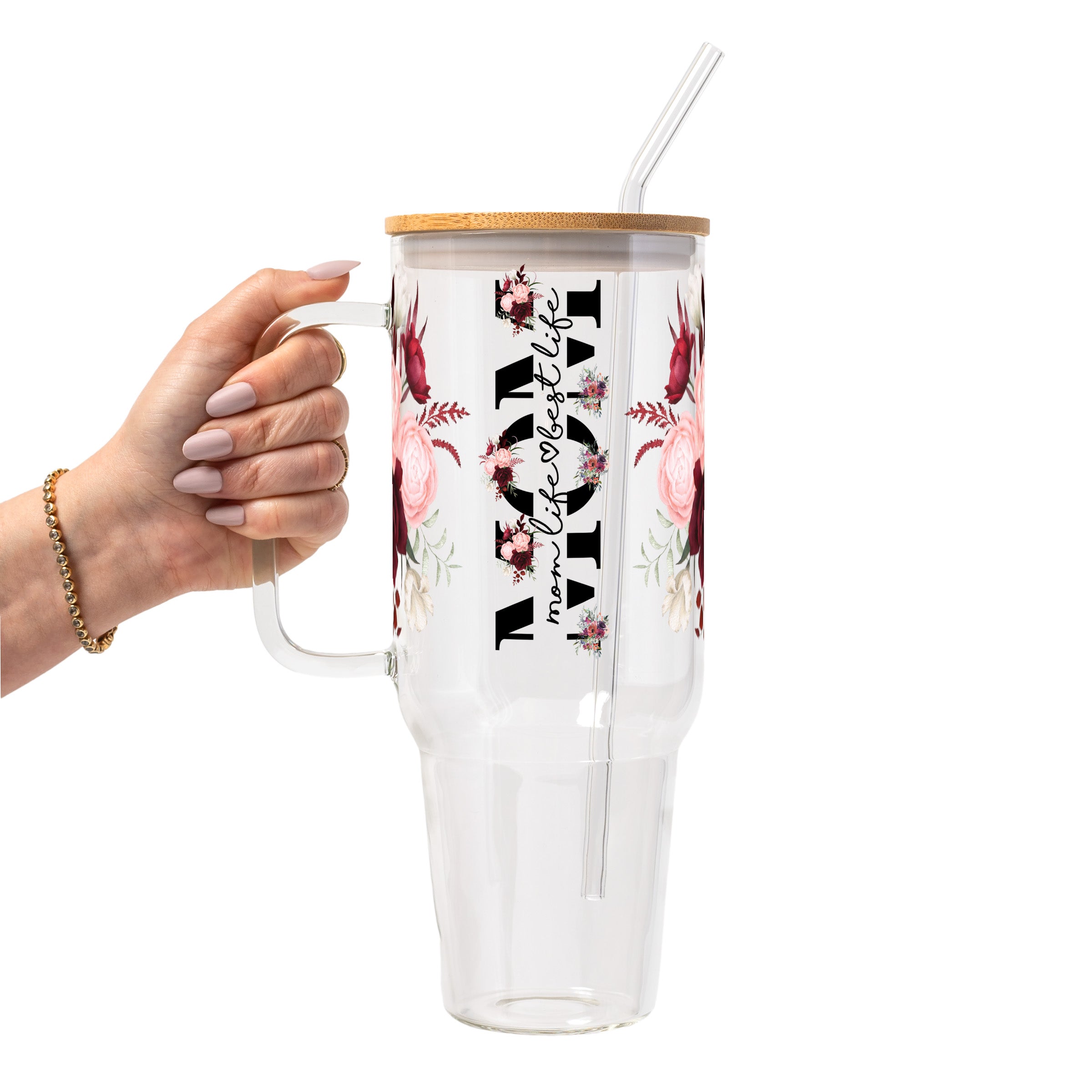 Mom Life Best Life Glass Cup, Mug & Tumbler with Lid and Straw