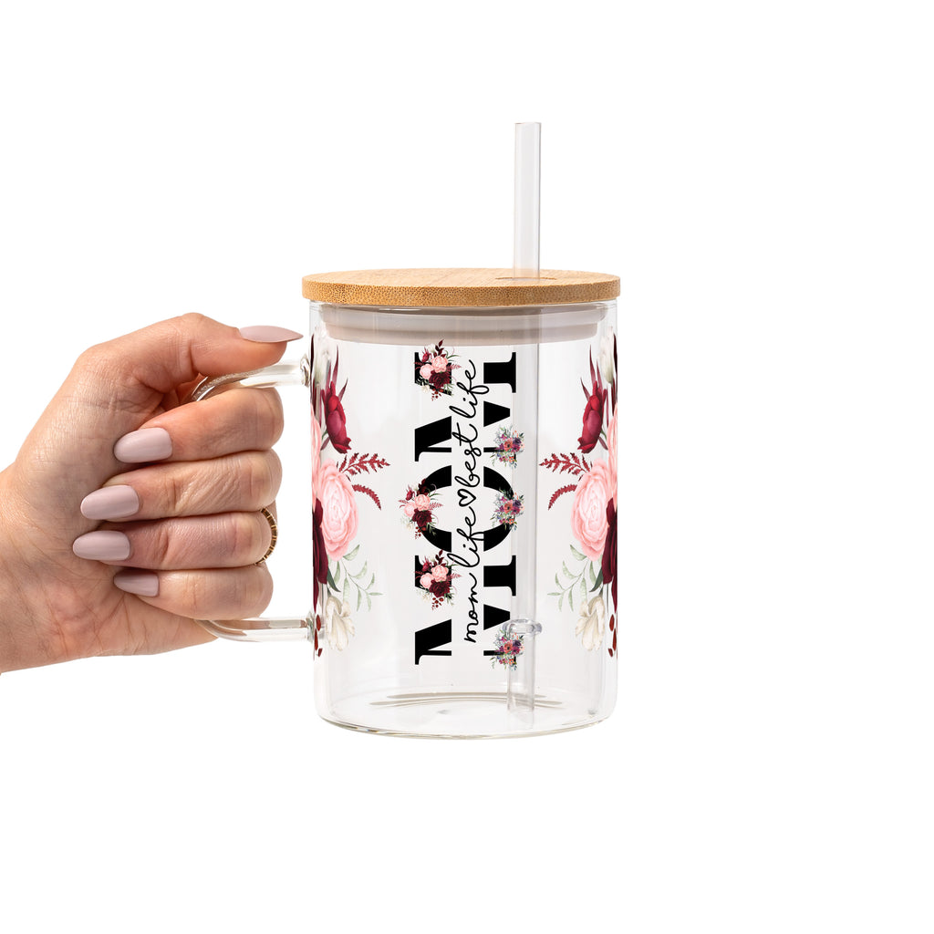 Mom Life Best Life Glass Cup, Mug & Tumbler with Lid and Straw