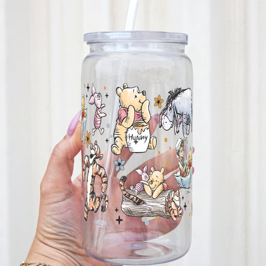 Winnie The Pooh Sketch 16oz Acrylic Plastic Cup with Clear Lid