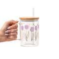 Purple Tulip Glass Cup, Mug & Tumbler with Lid and Straw