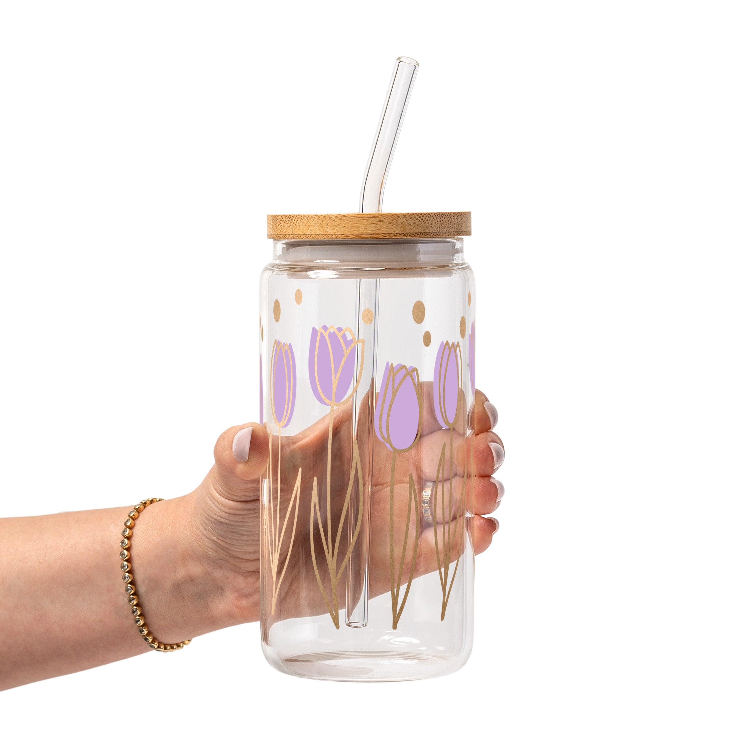 Purple Tulip Glass Cup, Mug & Tumbler with Lid and Straw