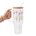 Purple Tulip Glass Cup, Mug & Tumbler with Lid and Straw