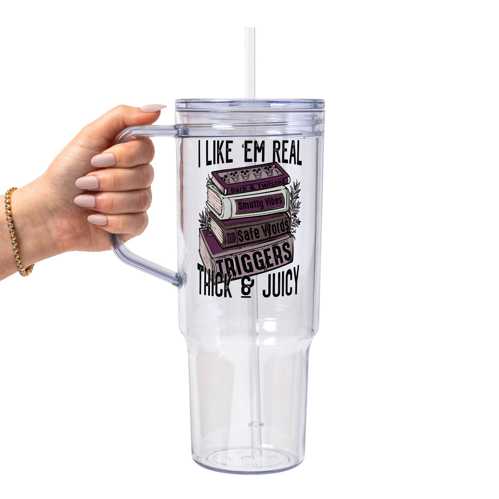 I Like Em Real Thick and Juicy Glass Cup, Mug & Tumbler with Lid and Straw