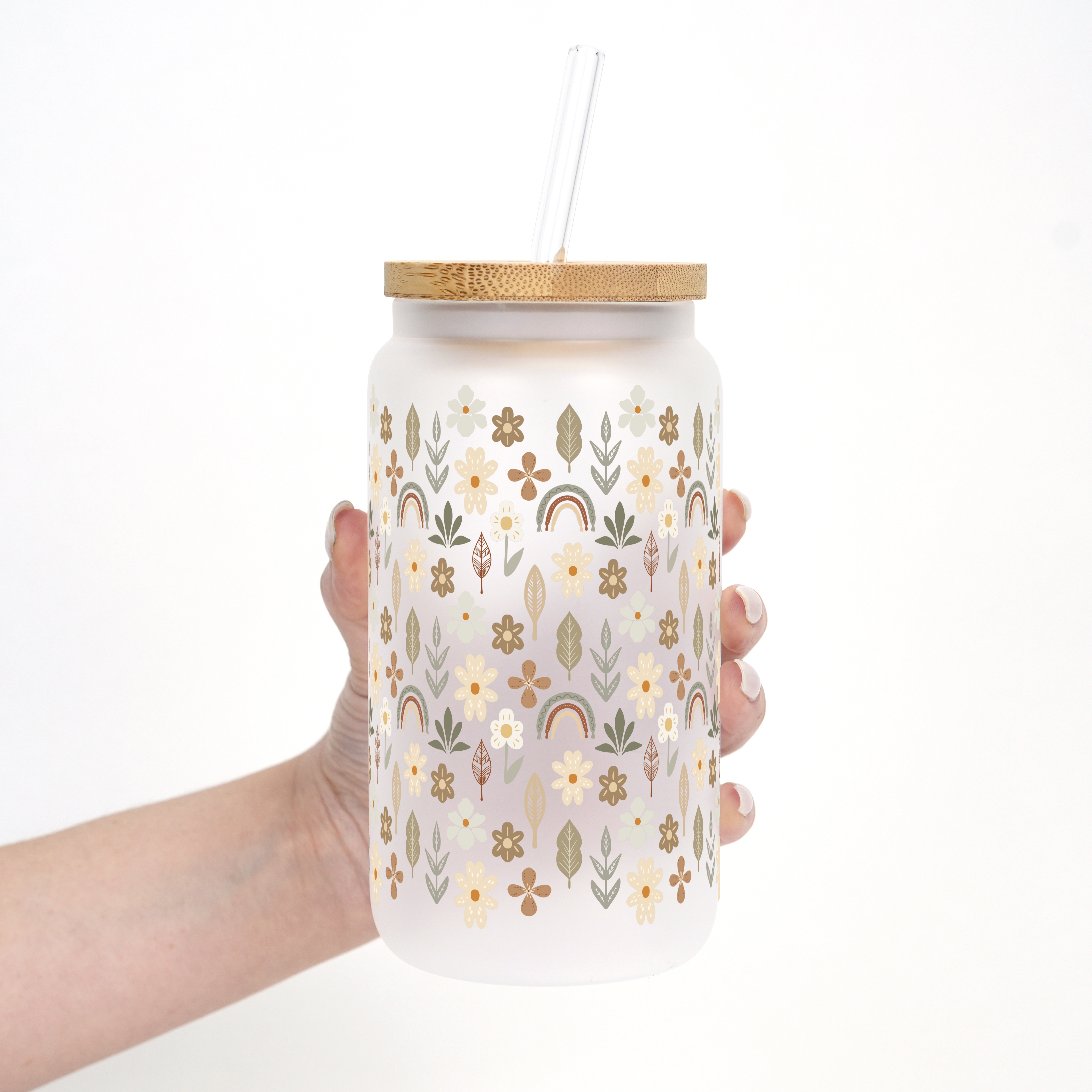 Neutral Wildflowers  Cup With Lid and Straw