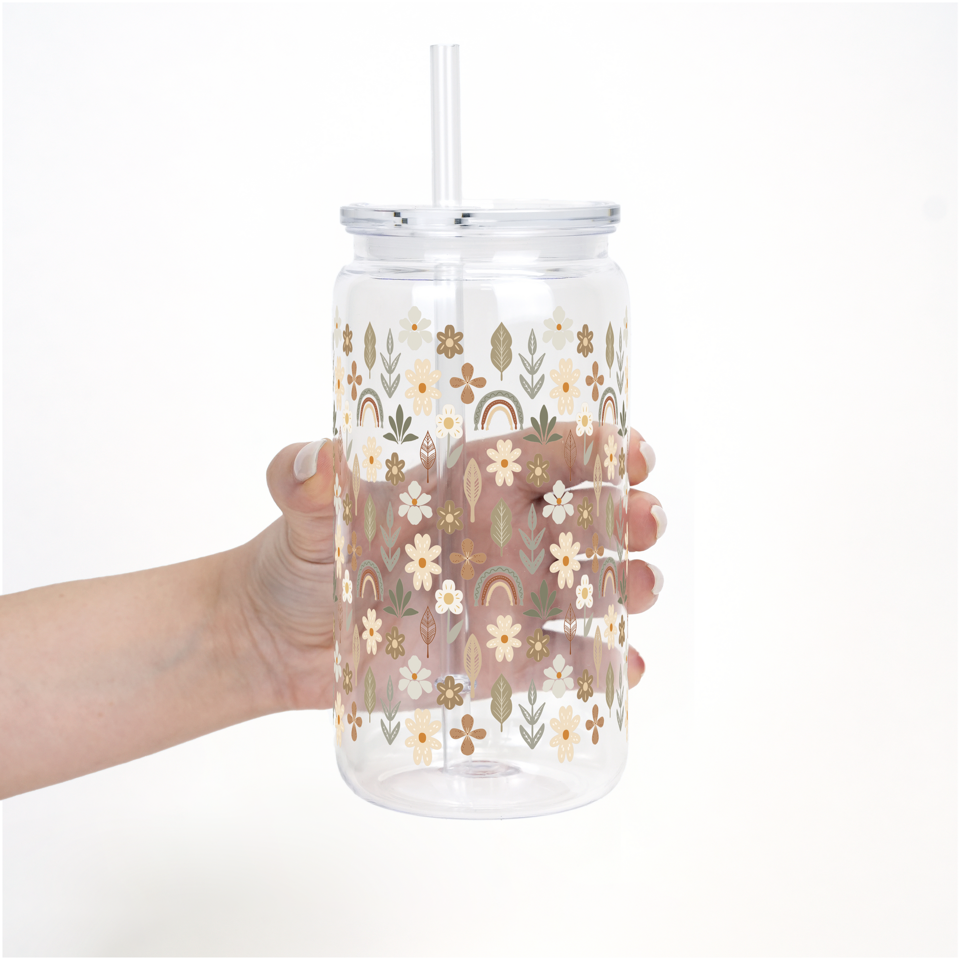 Neutral Wildflowers Cup With Lid and Straw from Sip Sip Hooray – Tumblers