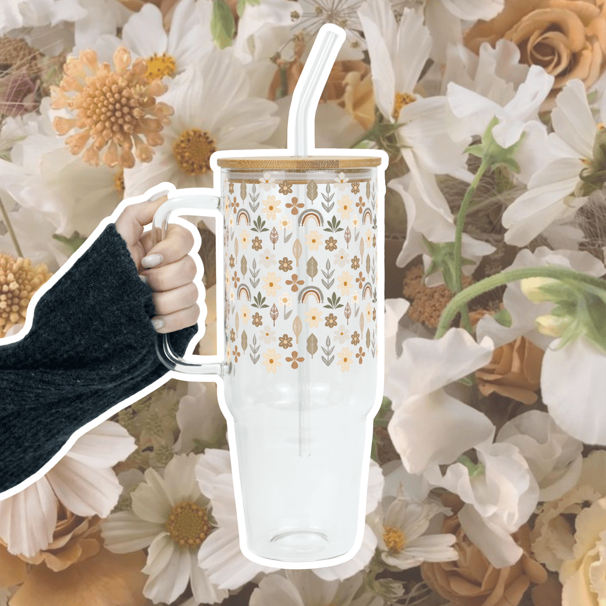 Neutral Wildflowers Tumbler with Lid and Straw