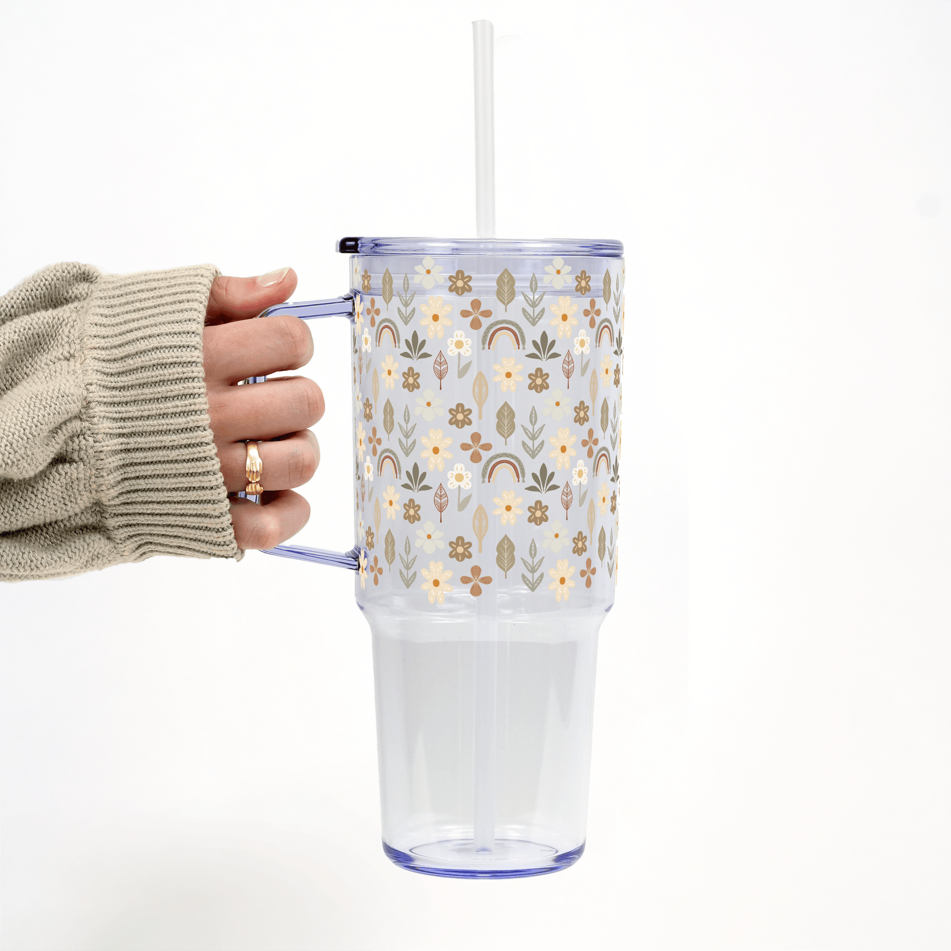 Neutral Wildflowers Tumbler with Lid and Straw from Sip Sip Hooray – Tumblers