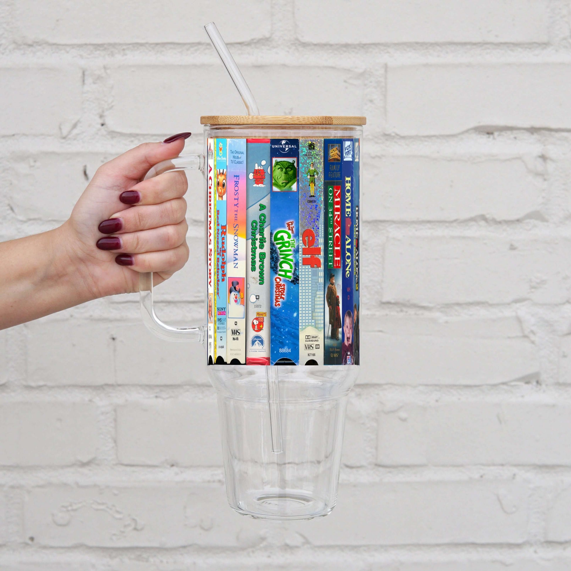 Nostalgic Christmas Movies 40oz Glass or Plastic Tumbler With Lid and Straw from Sip Sip Hooray – Drinkware