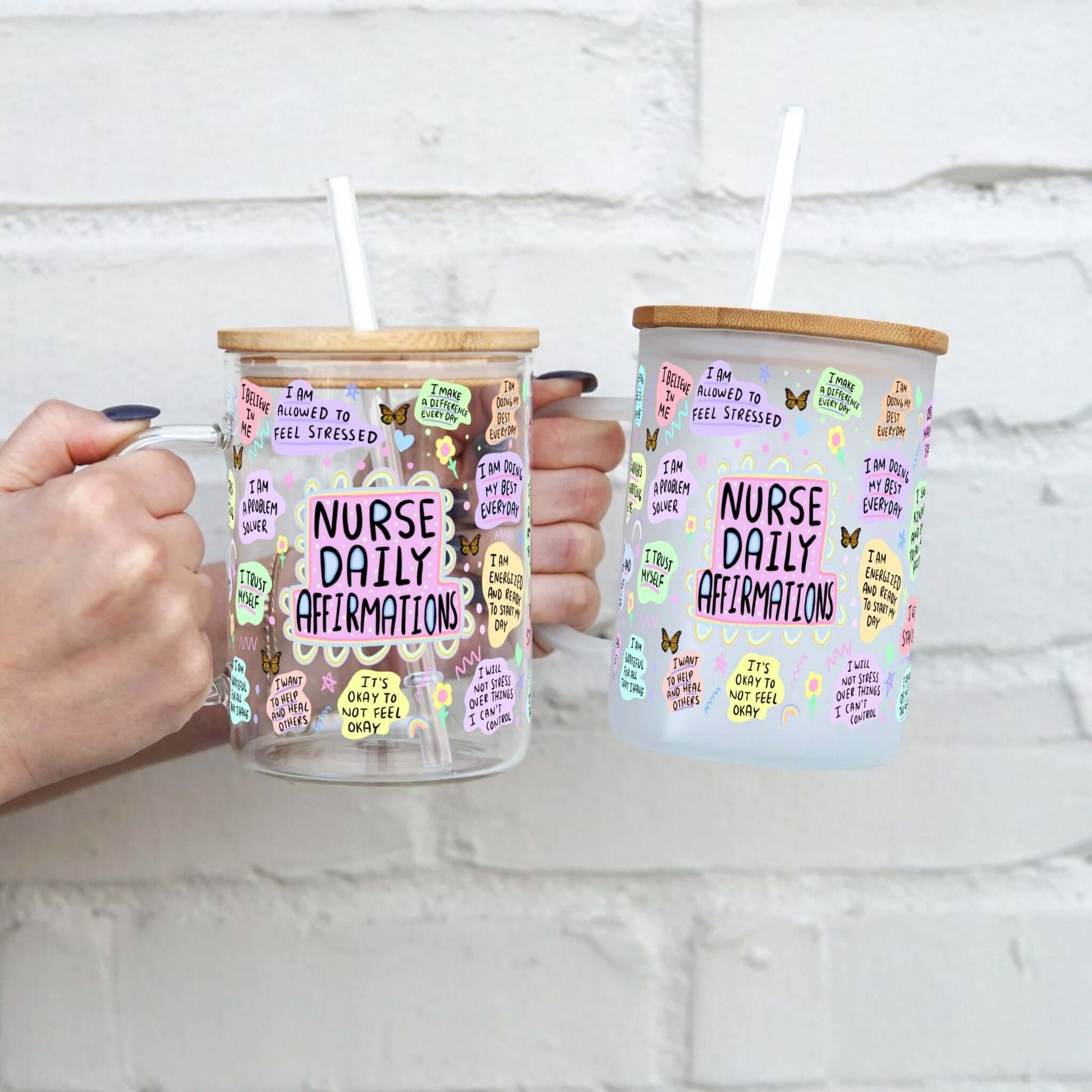 Nurse Daily Affirmation 17oz Glass Mug With Lid and Straw from Sip Sip Hooray – Drinkware
