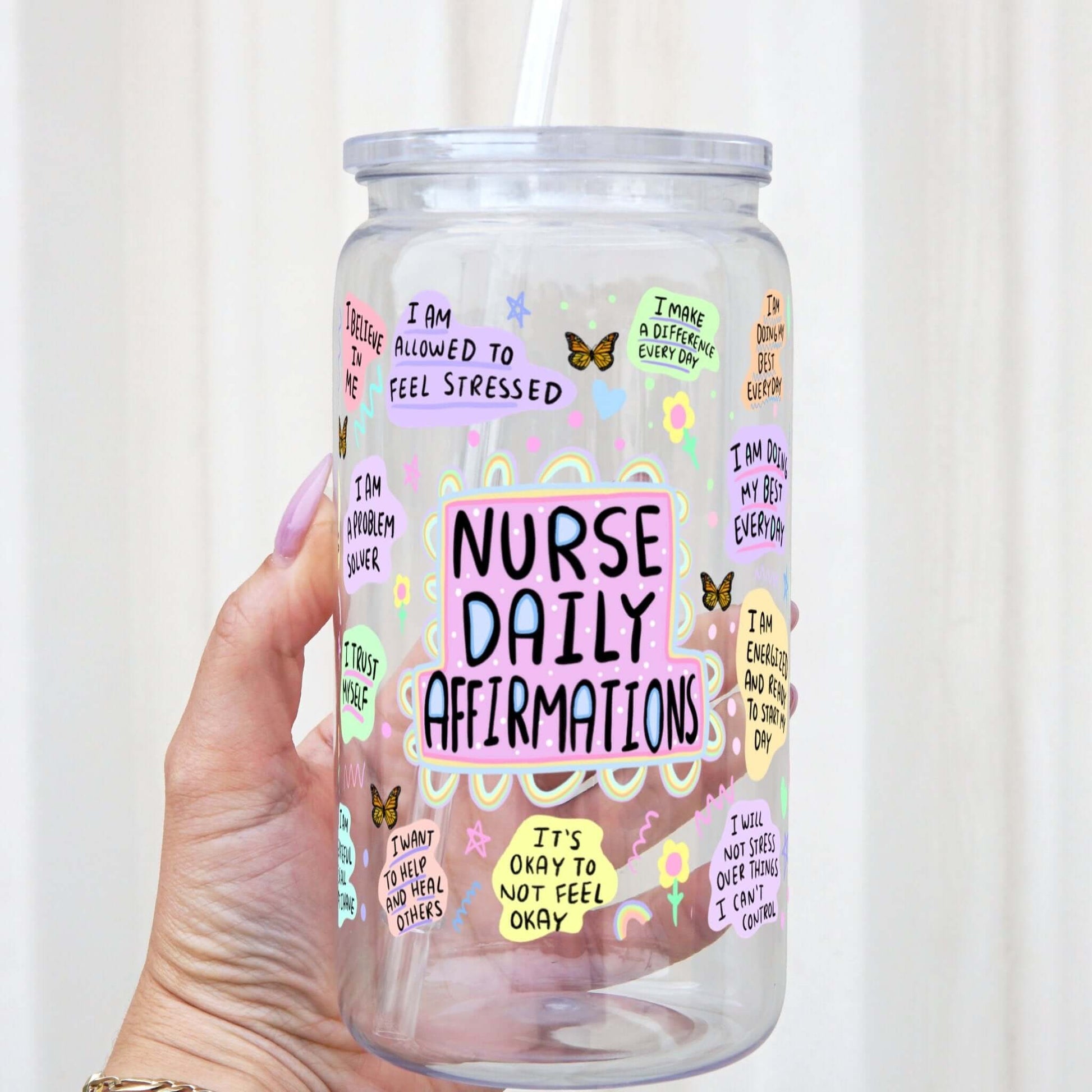 Nurse Daily Affirmation Cup With Lid and Straw from Sip Sip Hooray – Drinkware