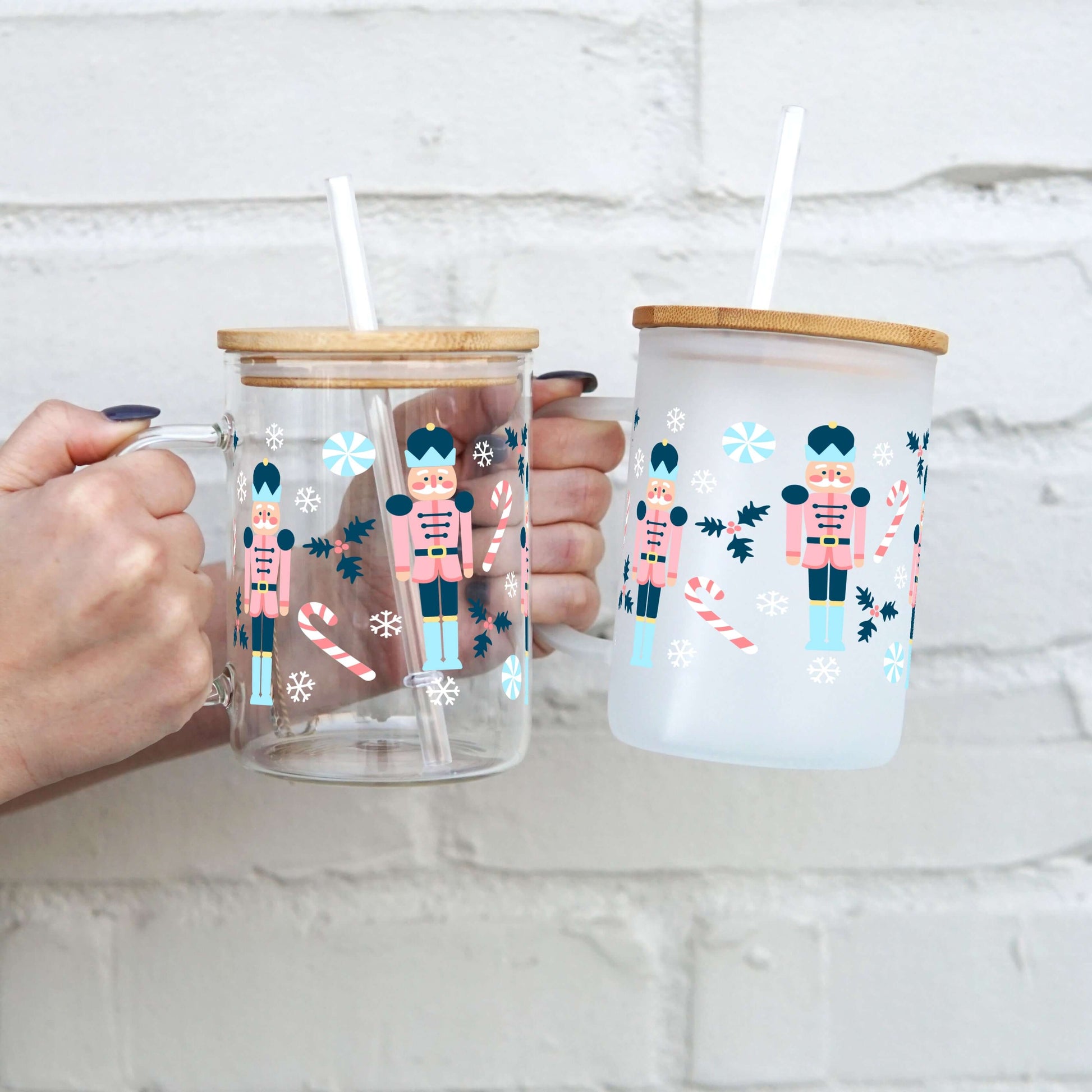 Nutcracker Christmas 17oz Glass Mug With Lid and Straw from Sip Sip Hooray – Drinkware