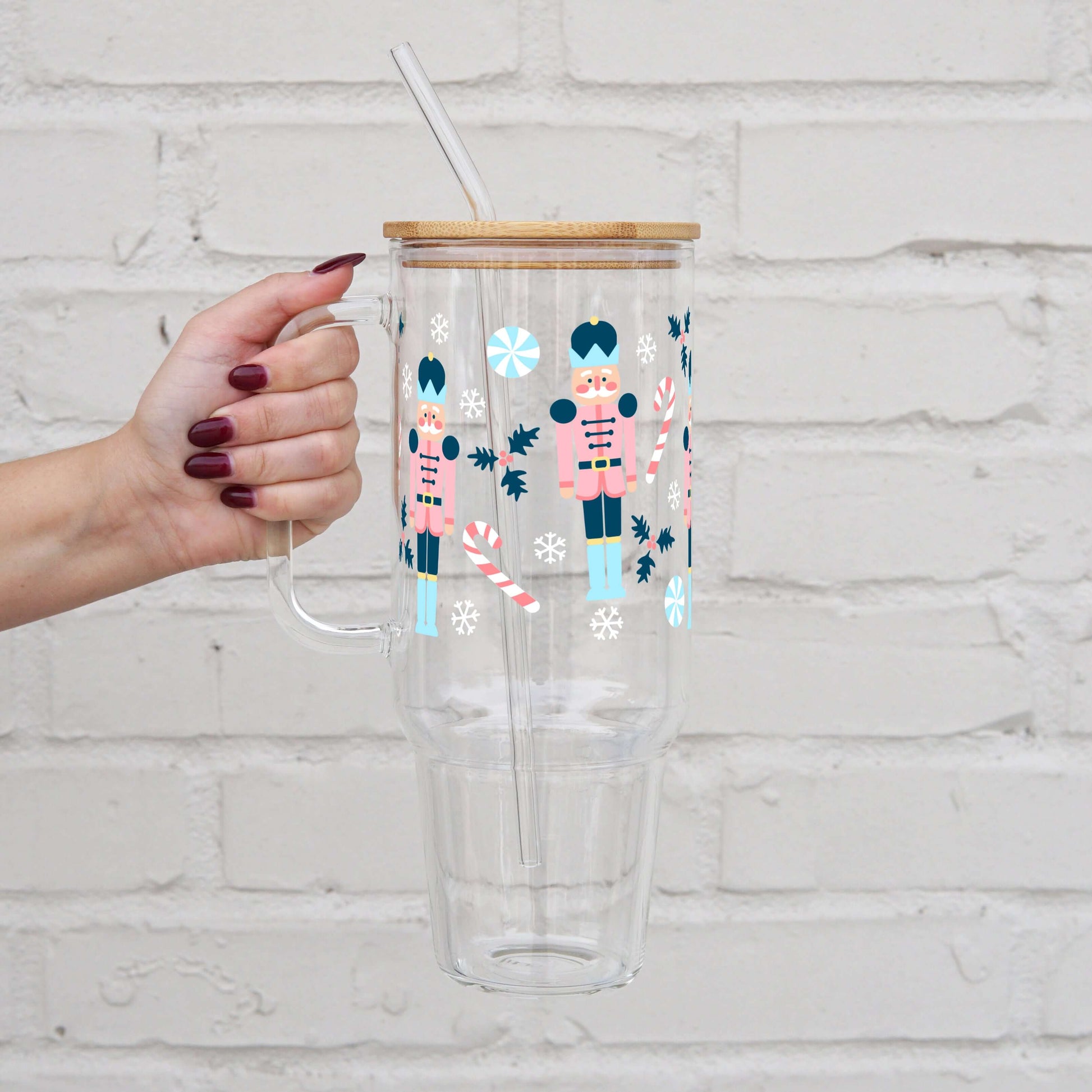 Nutcracker Christmas 40oz Glass or Plastic Tumbler WIth Lid and Straw from Sip Sip Hooray – Drinkware