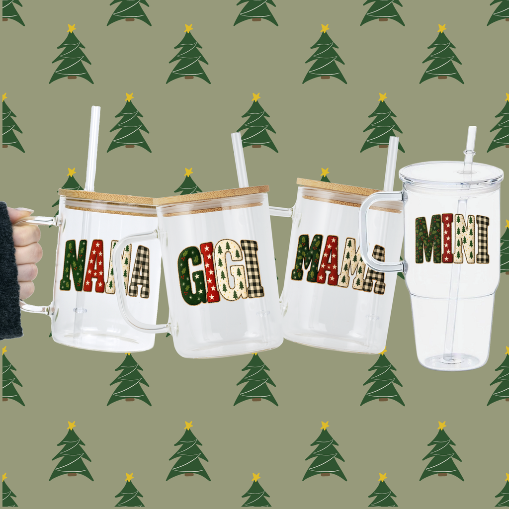 Christmas Mama & Mini Cup Set Glass Cup, Mug & Tumbler with Lid and Straw