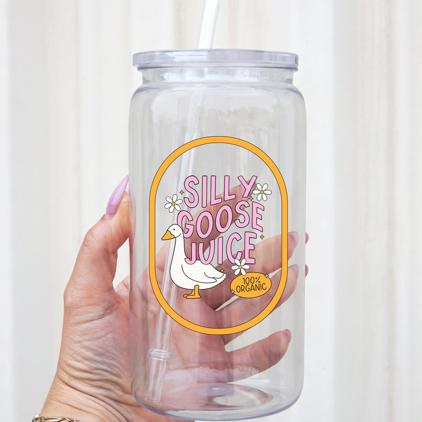 Silly Goose Juice 16oz Acrylic Plastic Cup with Clear Lid