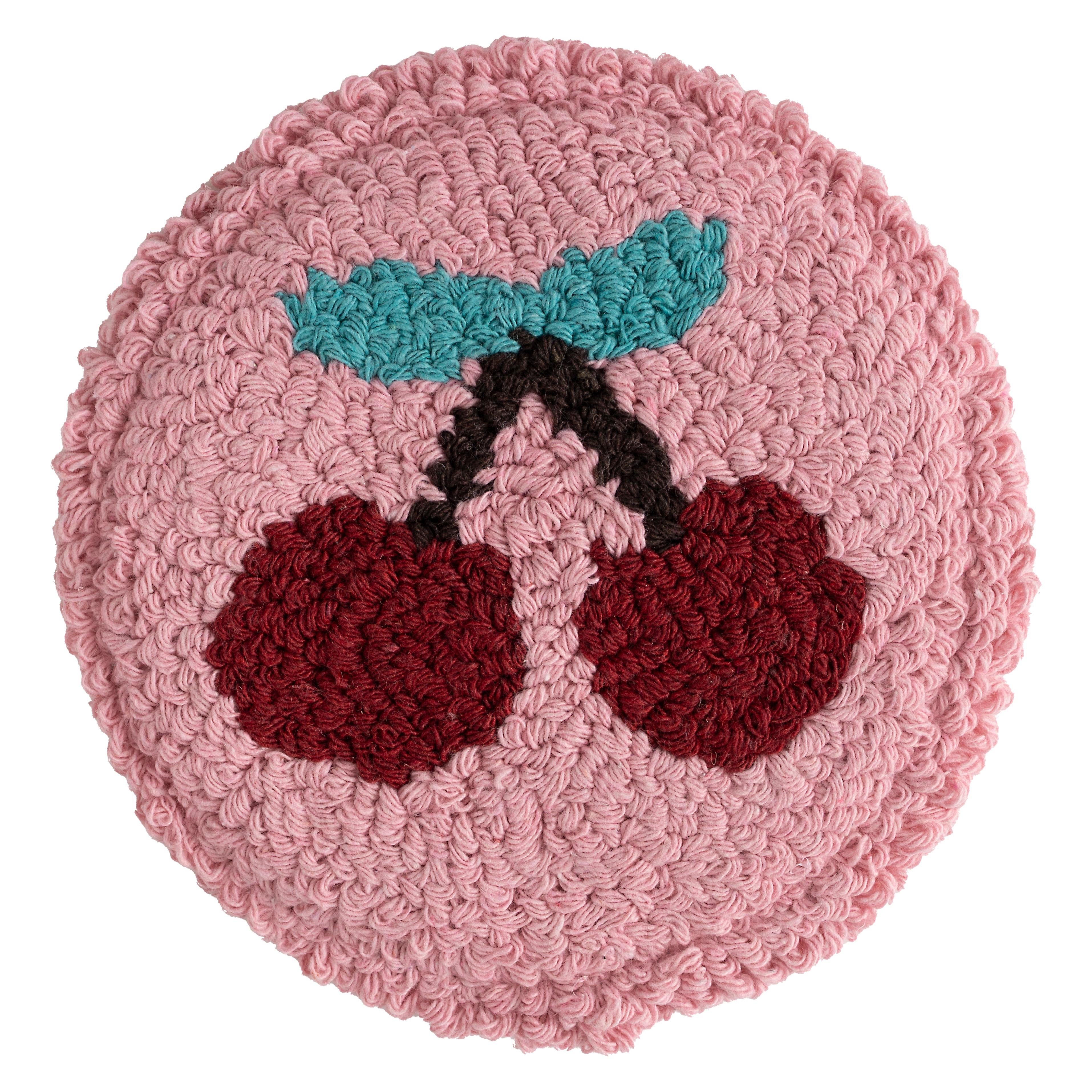 Cherry Mug Rug, Tufted Coaster, Retro Cherry Coffee Bar Decor
