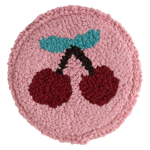Cherry Mug Rug, Tufted Coaster, Retro Cherry Coffee Bar Decor