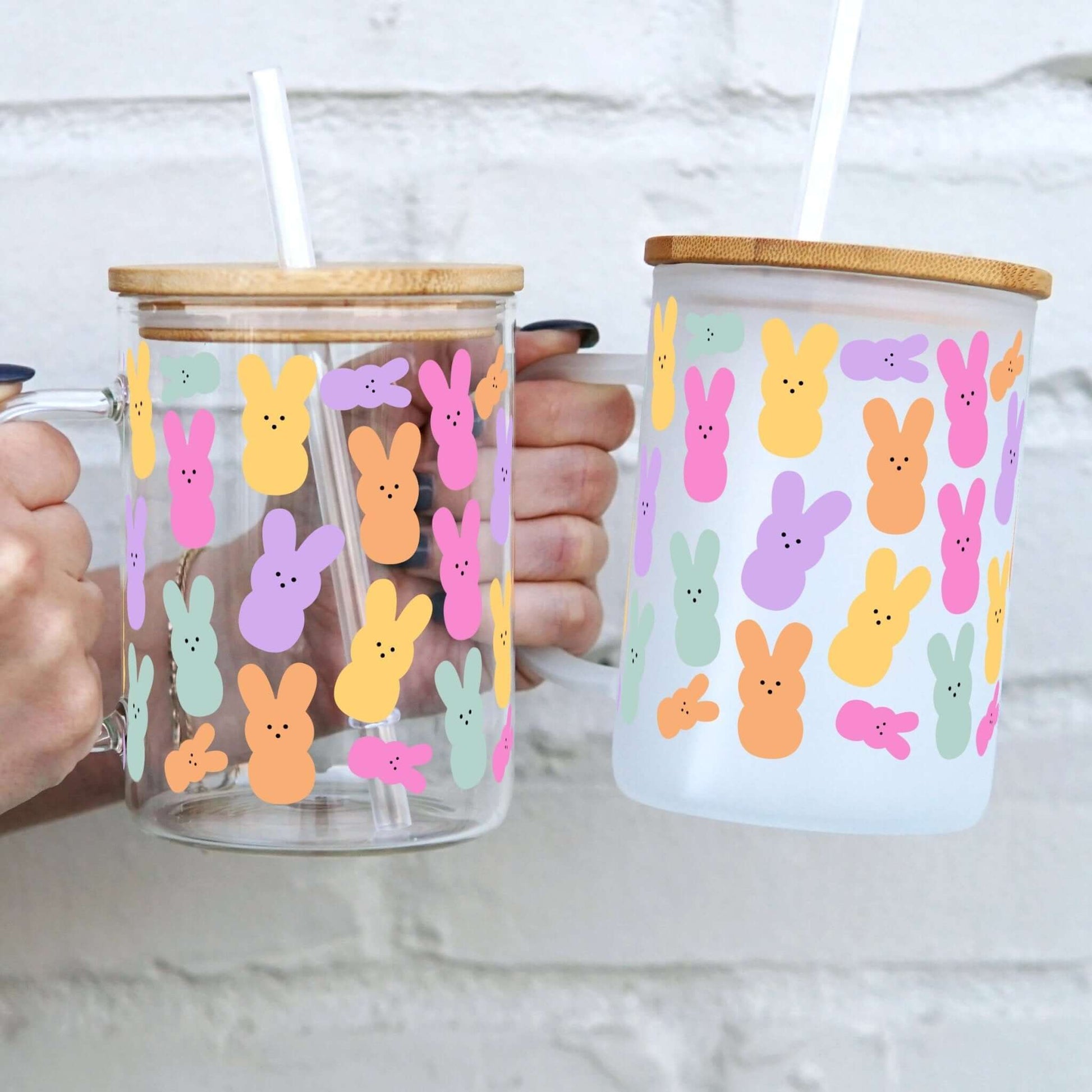 Peep Bunnies 17oz Glass Mug With Lid and Straw from Sip Sip Hooray – Drinkware