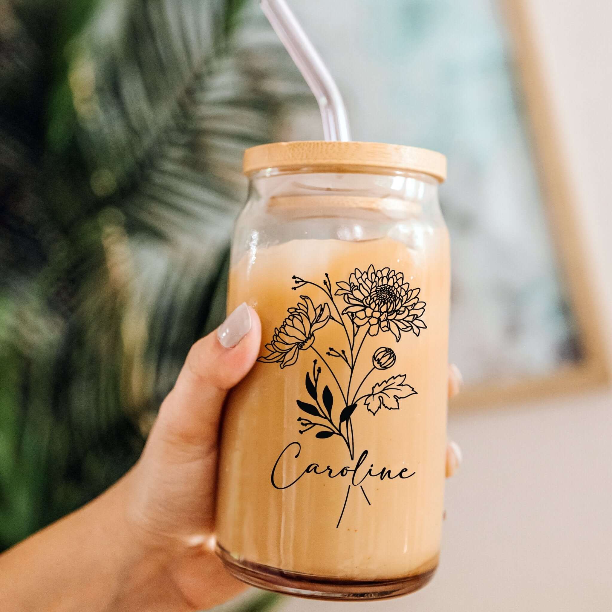 Personalized Birth Flower with Lid and Straw