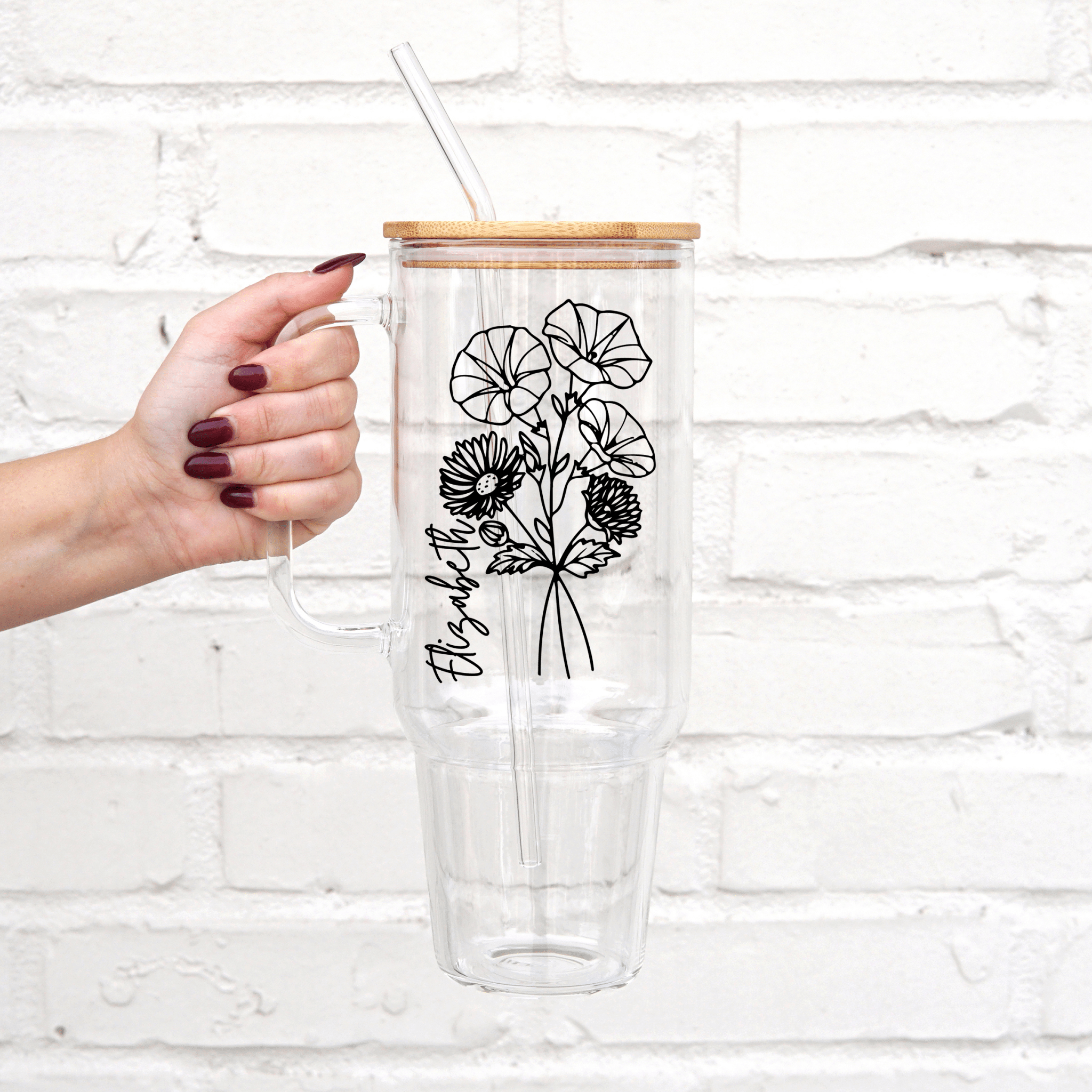 Personalized Birth FlowerTumbler With Lid and Straw