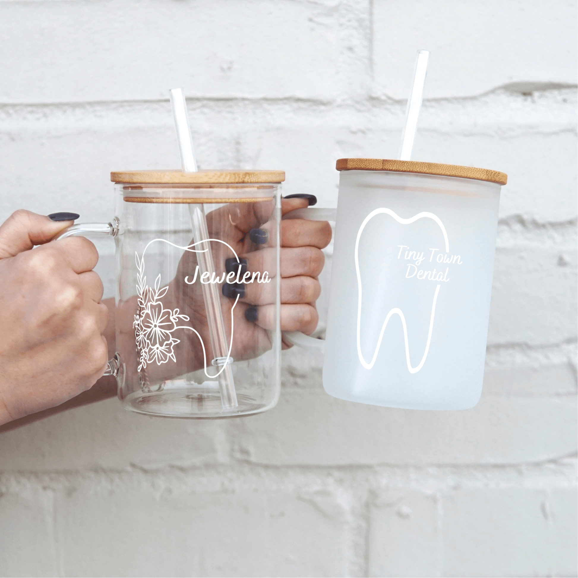 Personalized Dental 17oz Glass Mug With Lid and Straw from Sip Sip Hooray – Drinkware