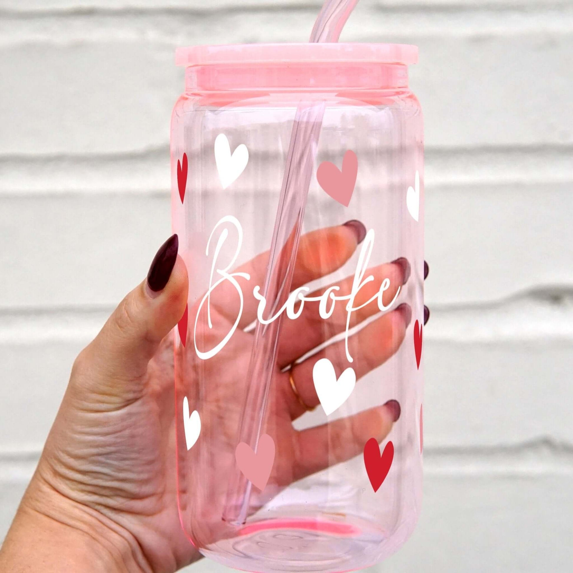Personalized Hearts Cup with Lid and Straw from Sip Sip Hooray – Tumblers