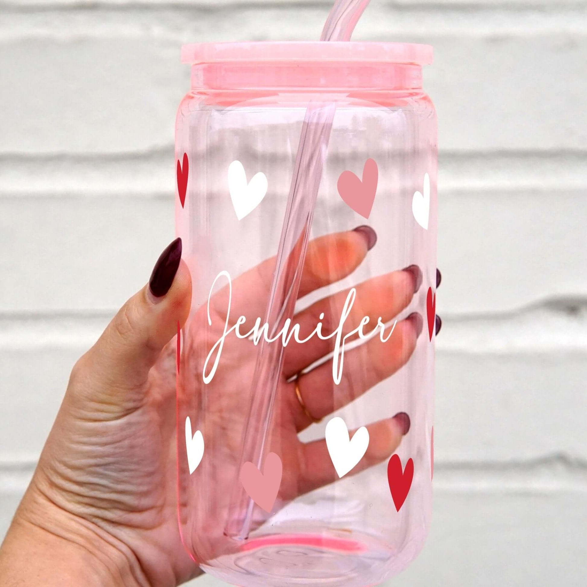 Personalized Hearts Cup with Lid and Straw from Sip Sip Hooray – Tumblers