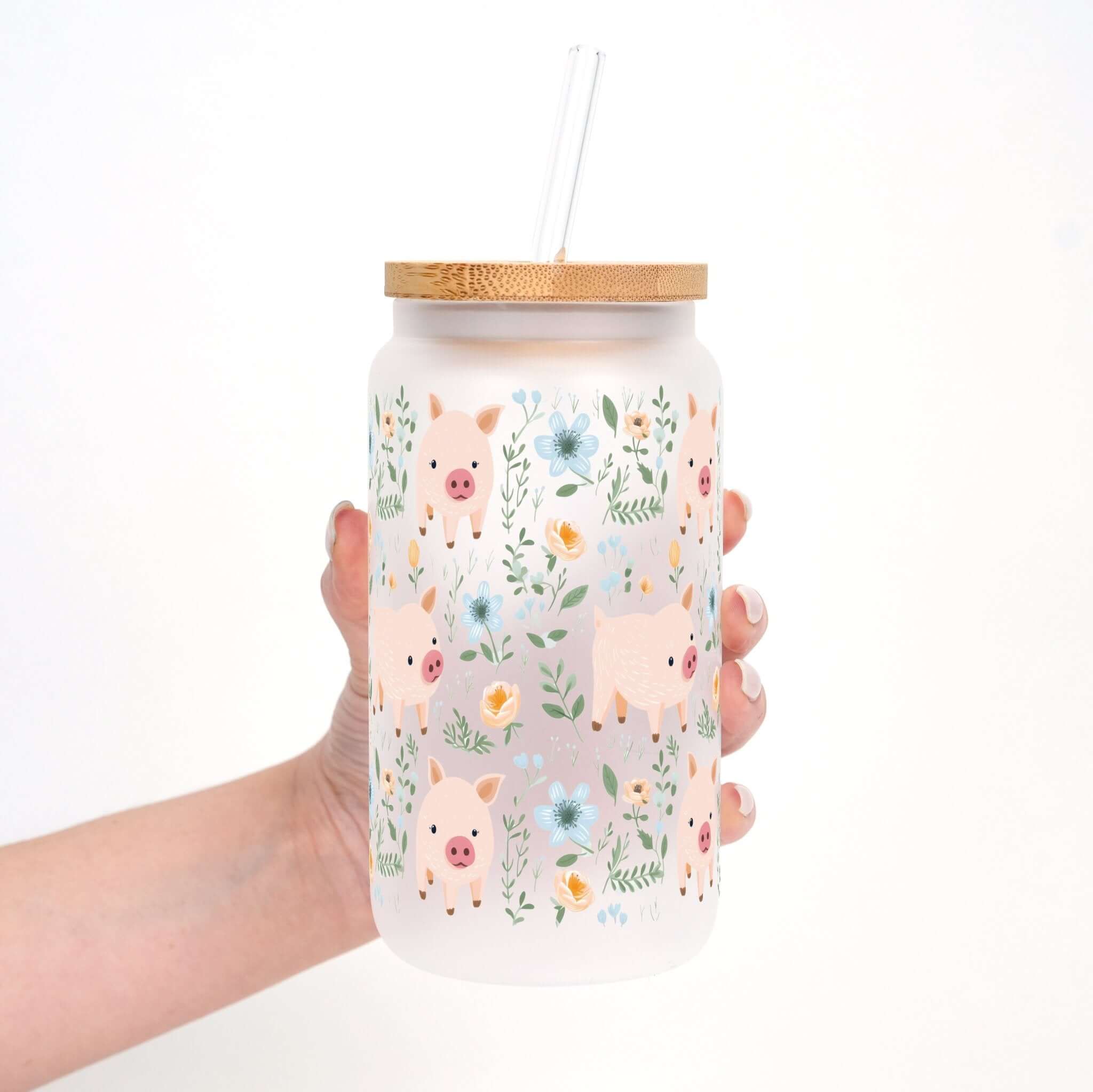 Piggy Floral Cup With Lid and Straw