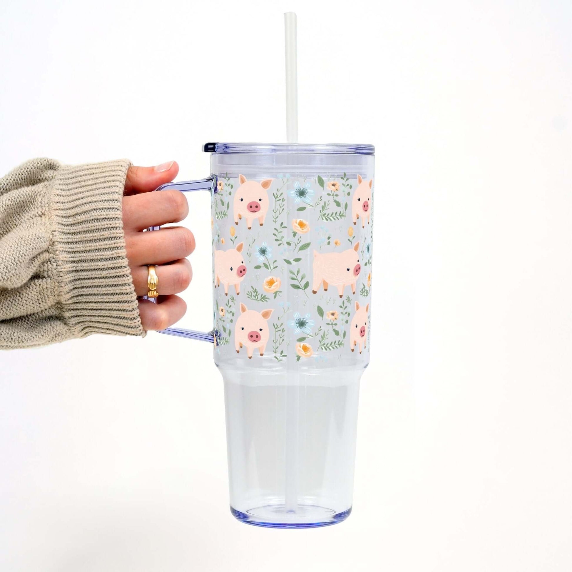 Piggy Floral 40oz Tumbler With Handle Lid and Straw from Sip Sip Hooray – Tumblers