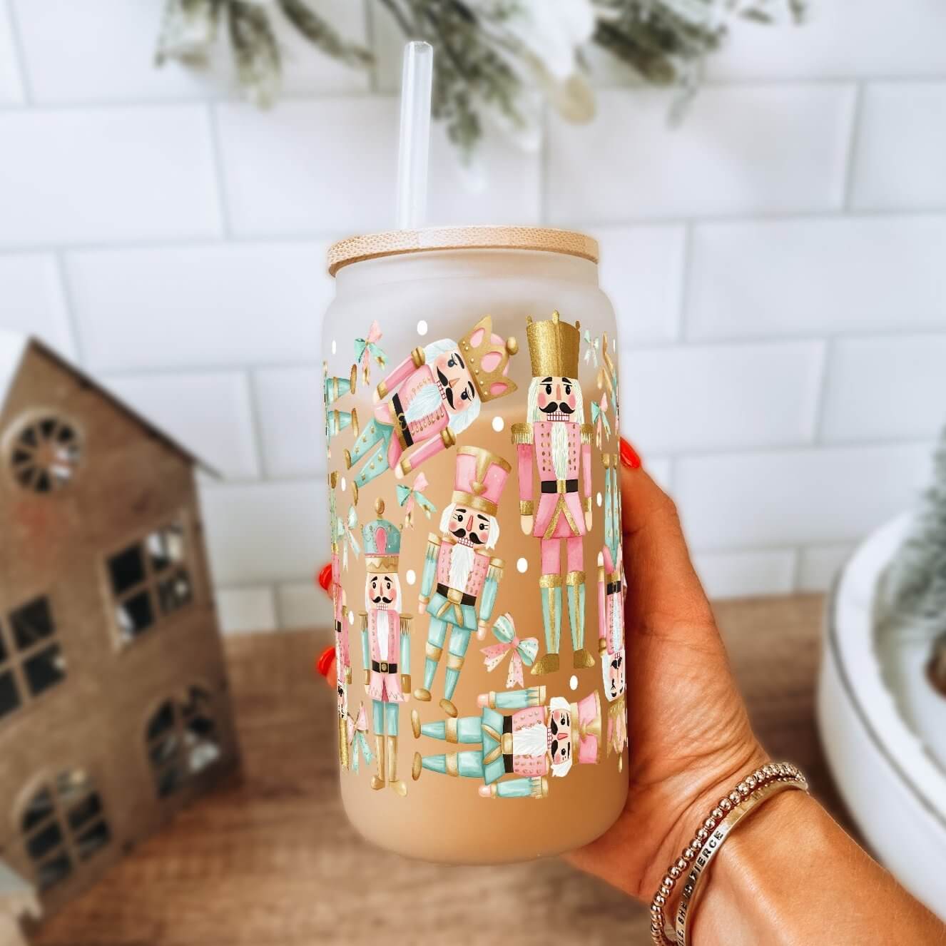 Pink Christmas Nutcracker Cup With Lid and Straw