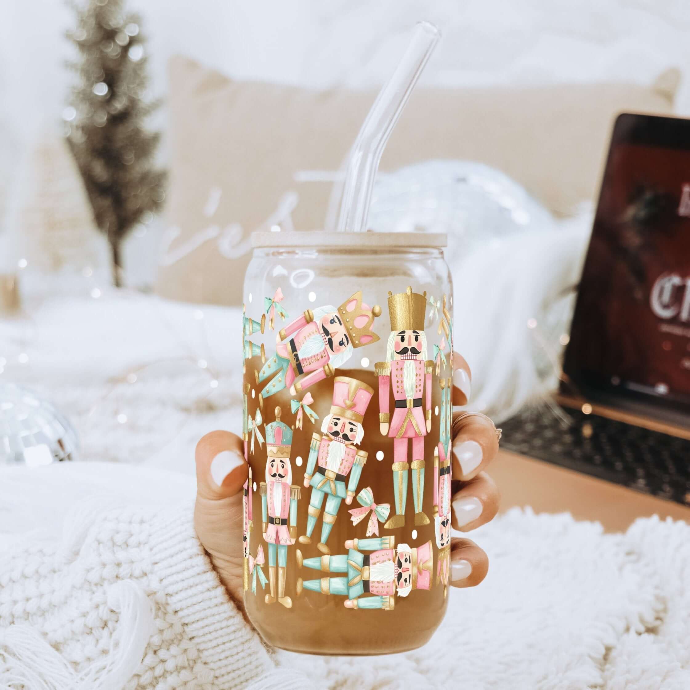 Pink Christmas Nutcracker Cup With Lid and Straw