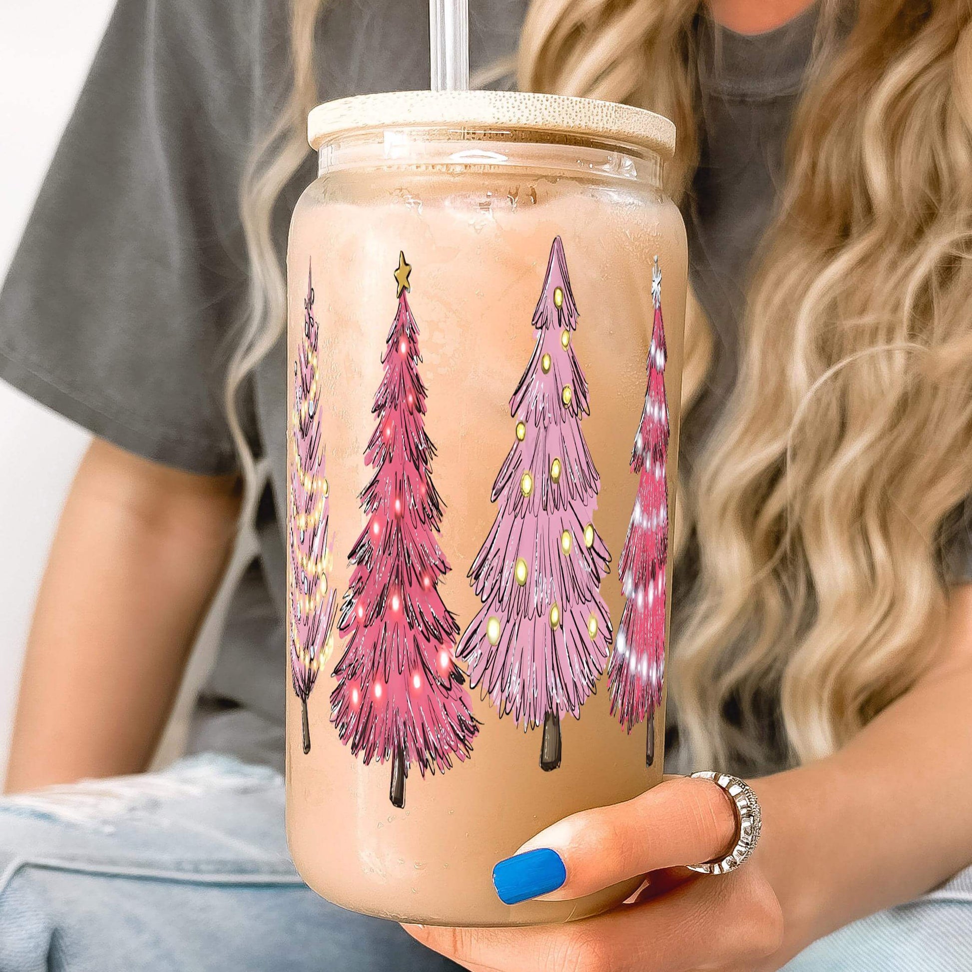 Pink Christmas Trees Cup With Lid and Straw from Sip Sip Hooray – Tumblers