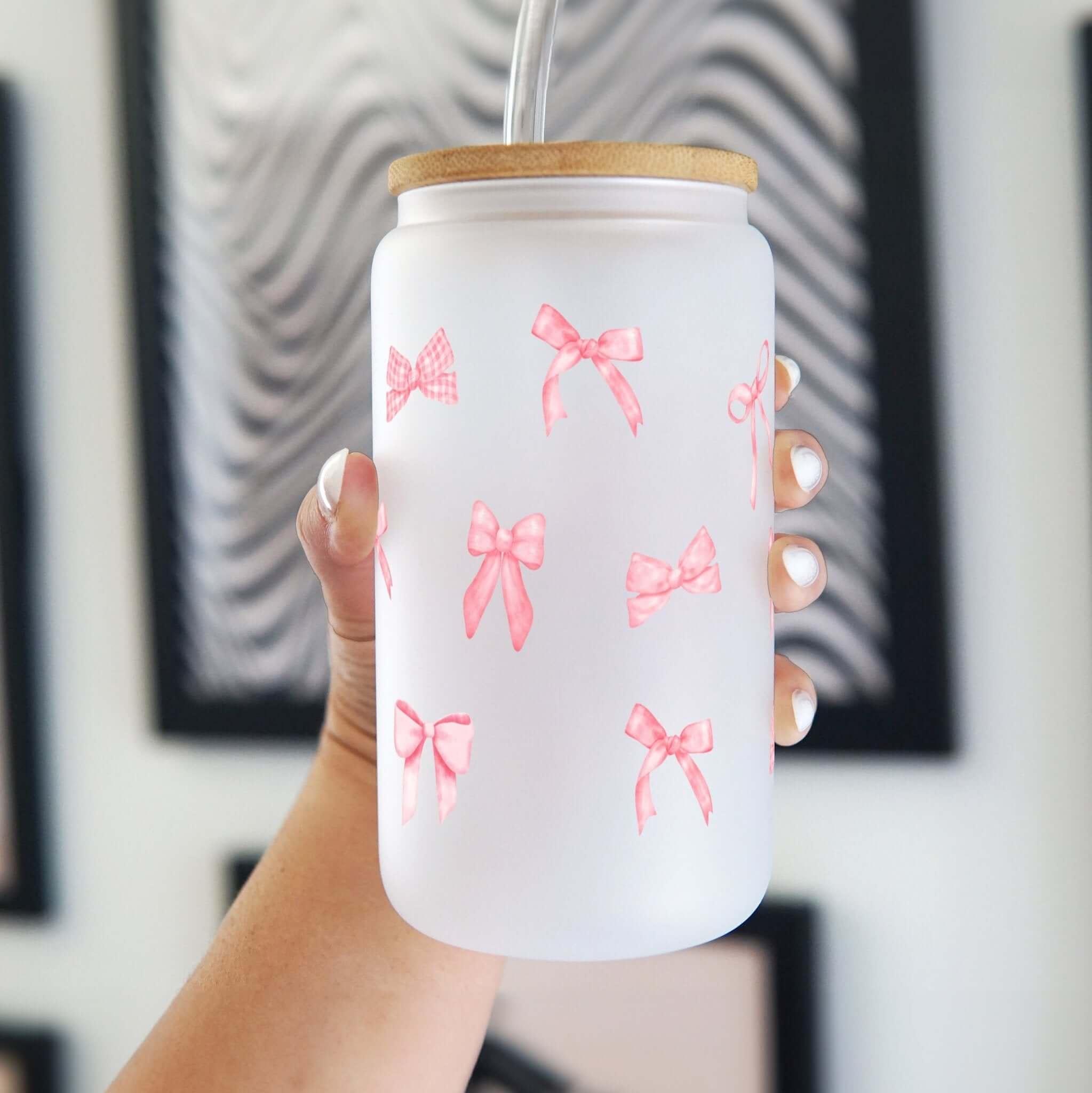 Pink Coquette Bows Cup With Lid and Straw