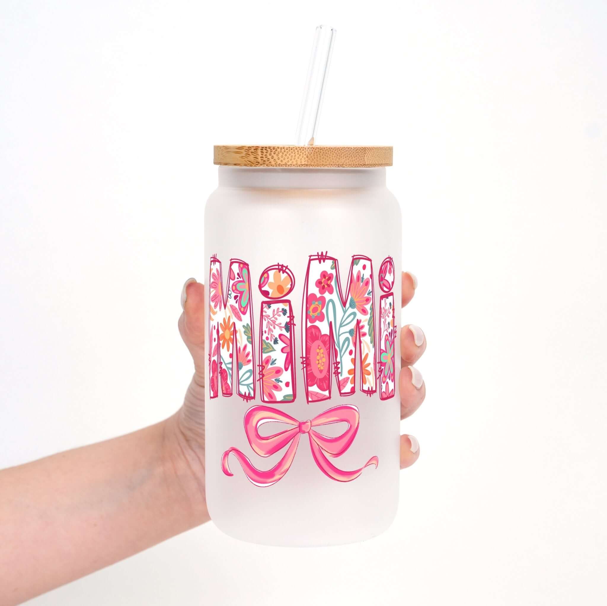 Pink Mimi, Gigi, or Nana Cup With Lid and Straw