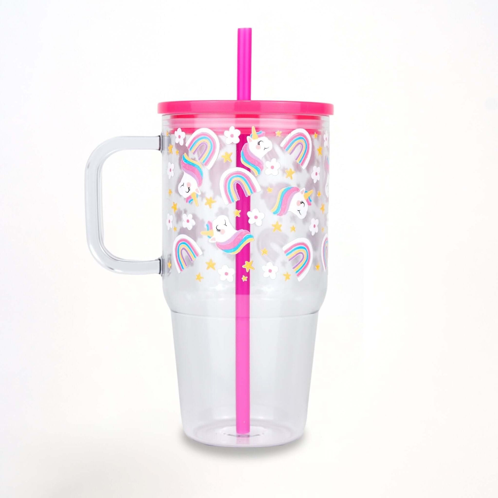 Pink Unicorns, Rainbows & Stars 20oz Kids Tumbler with Handle, Lid & Straw from Sip Sip Hooray – Drinkware