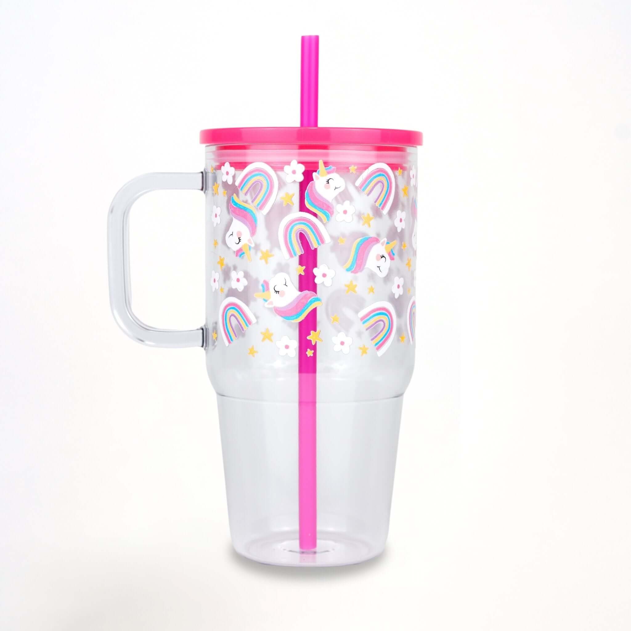 Pink Unicorns, Rainbows & Stars 20oz Kids Tumbler with Handle, Lid & Straw