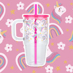 Pink Unicorns, Rainbows & Stars 20oz Kids Tumbler with Handle, Lid & Straw from Sip Sip Hooray – Drinkware